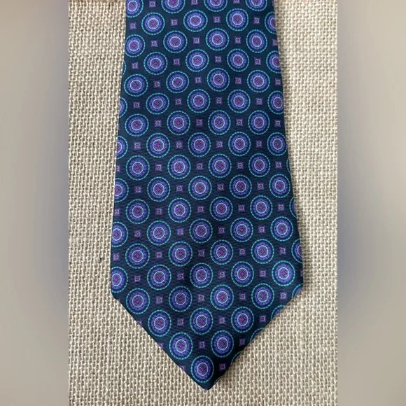 Egon Von Furstenberg Circle Pattern Necktie Tie Italian Silk Business Hipster - Picture 2 of 5